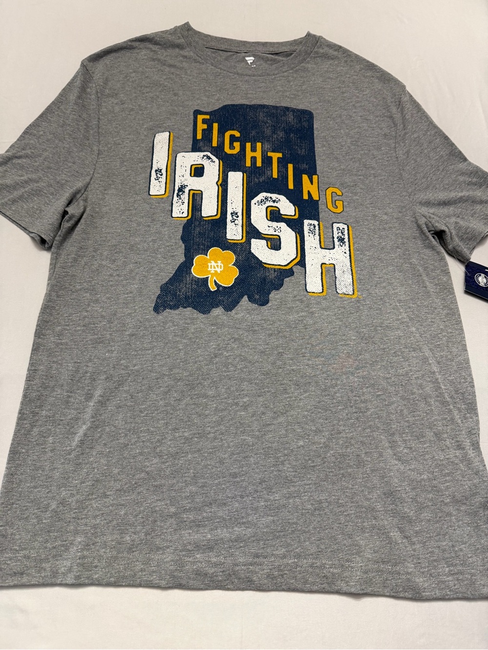 Fanatics Gray Fighting Irish Graphic Tee with Navy & Gold Print